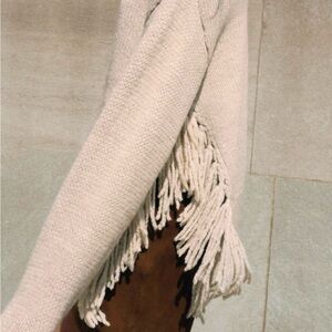 ZARA Fringed Knit Sweater Beige Marl